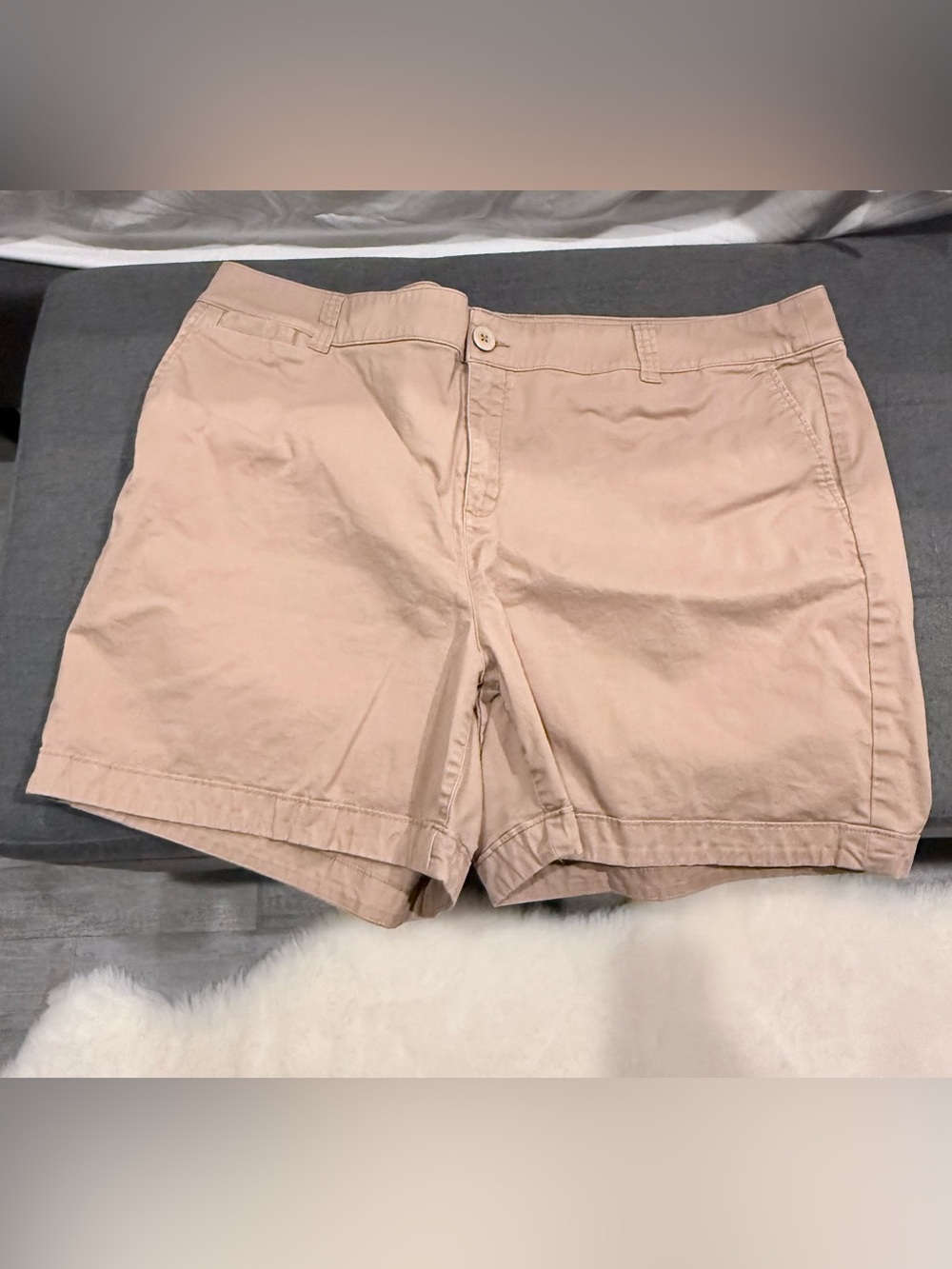 Lane Bryant Light Beige Mid-Rise Cotton Shorts
